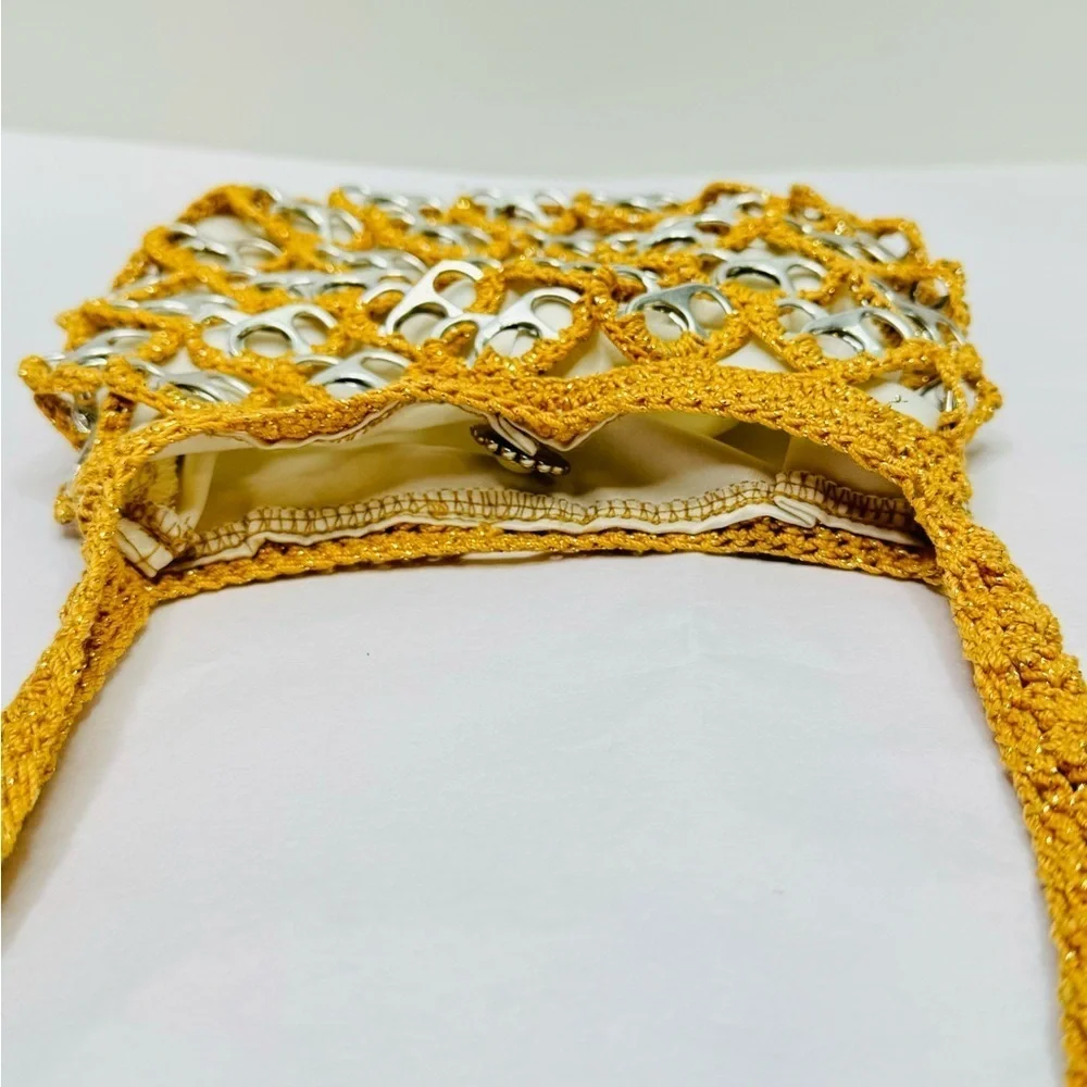 Handmade Crochet‎ Gold Brown Handbag Purse Art with Recycled Soda Pop Tabs